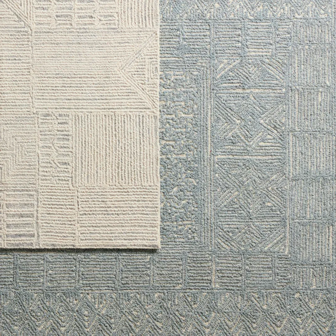 Geometric Handmade Tufted Area Rug in Blue/Cream large image 