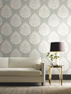 Teardrop Damask Light Grey Wallpaper, by York Wall, 27' length x 2'3" width x 0.02" depth thumbnail 2