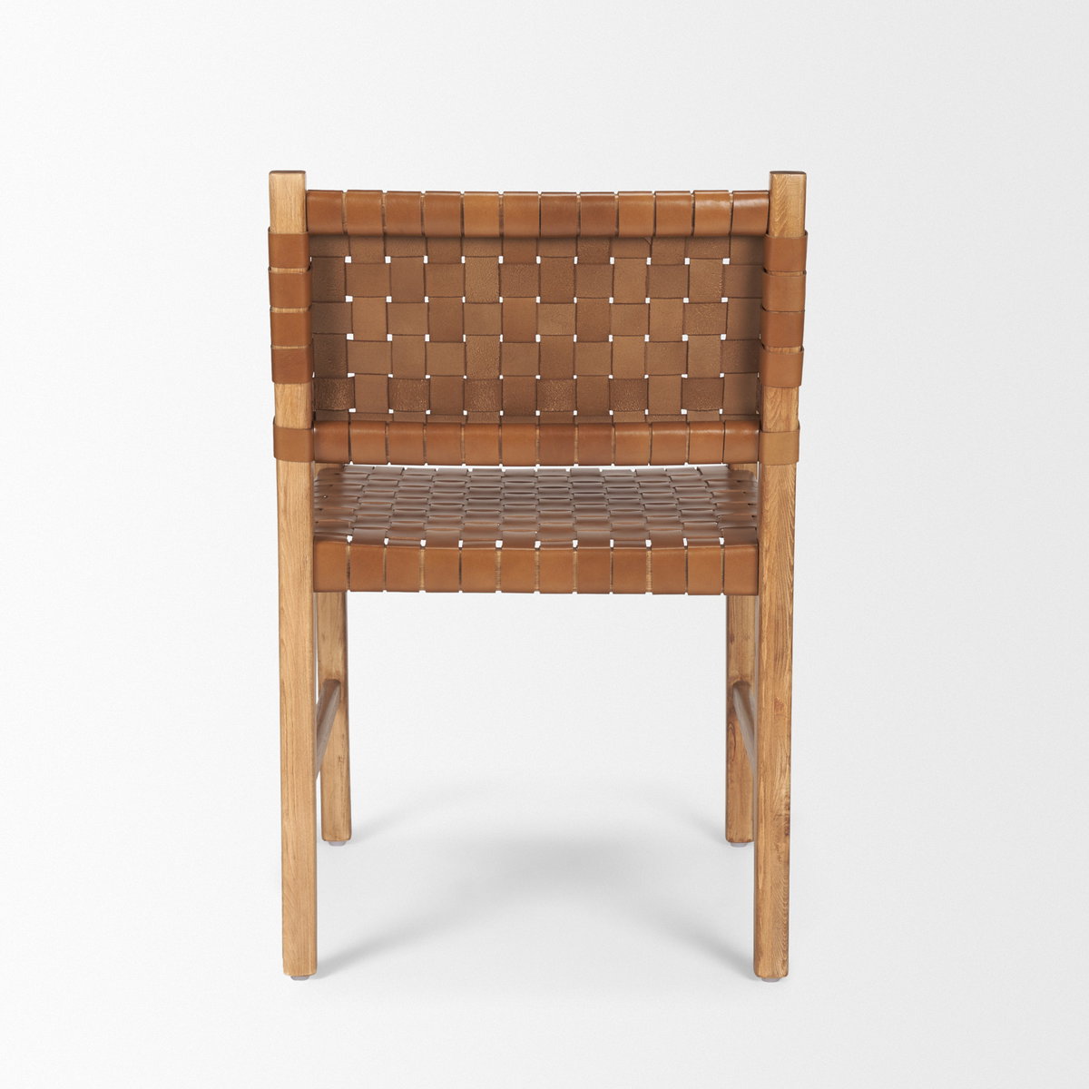 Shane Curved Back Dining Arm Chair | Woven Brown Leather with Brown Wood, Dining Chair by Mercana, 21" length x 21.5" width x 33.25" height View 7