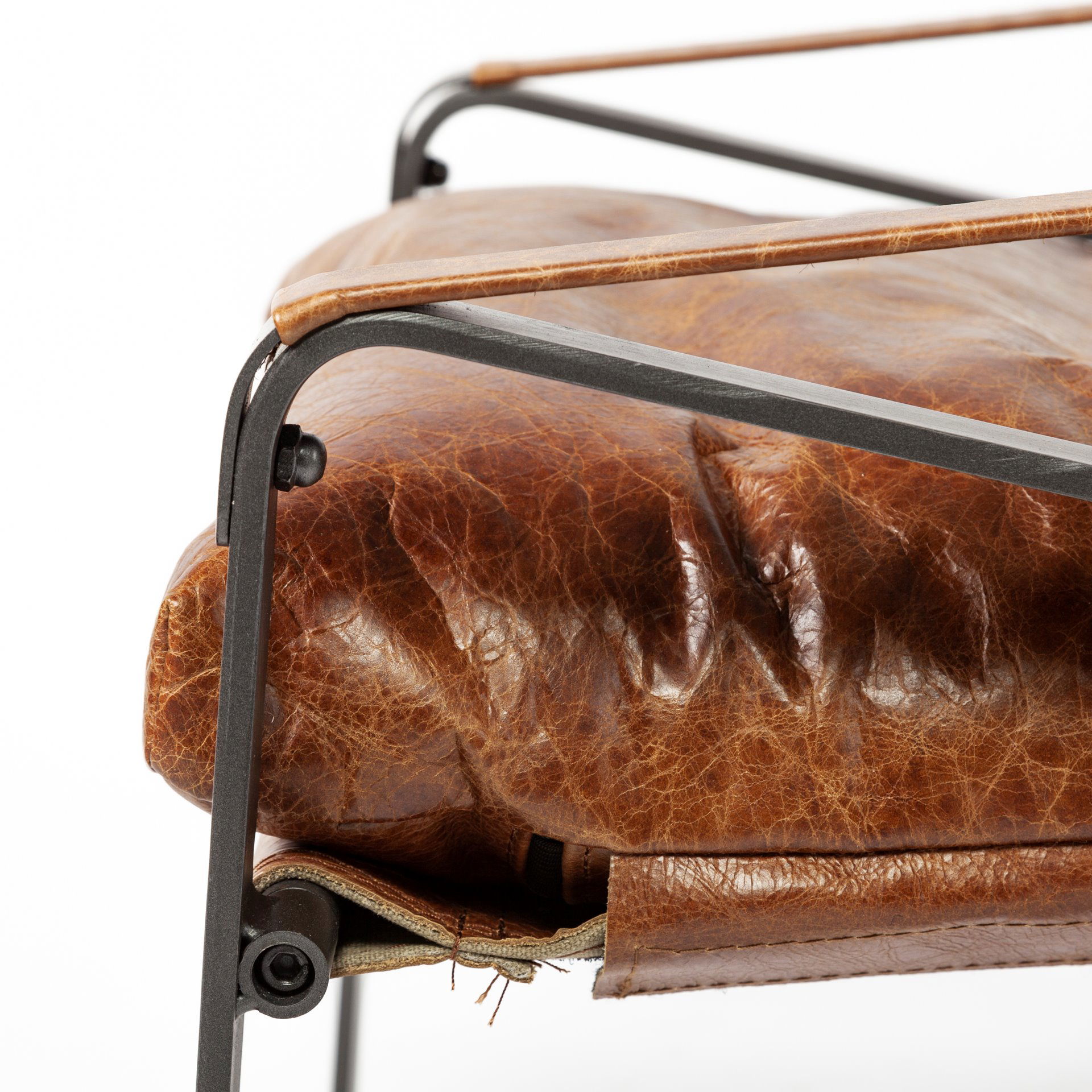 Hornet I  Brown Leather Unibody Seat with Black Metal Frame Accent Chair, by Mercana, 27" length x 35" width x 36" height View 10