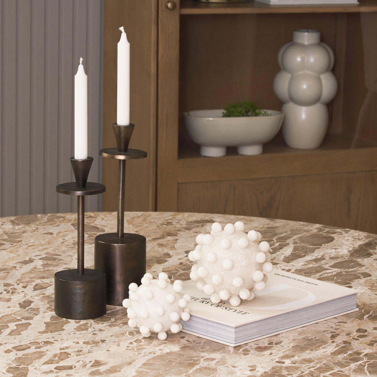 Malo  Cream Resin Large Sphere Decorative Object, by Mercana, 5.91" length x 5.91" width x 5.91" height View 3