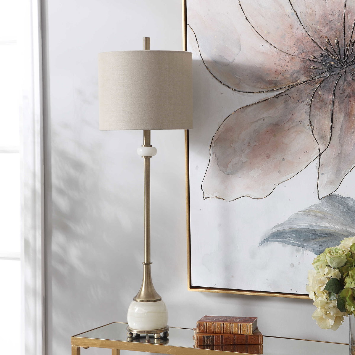 Natania Plated Brass Buffet Lamp, Table Lamp by Uttermost, 11" width x 35" height x 11" depth View 5
