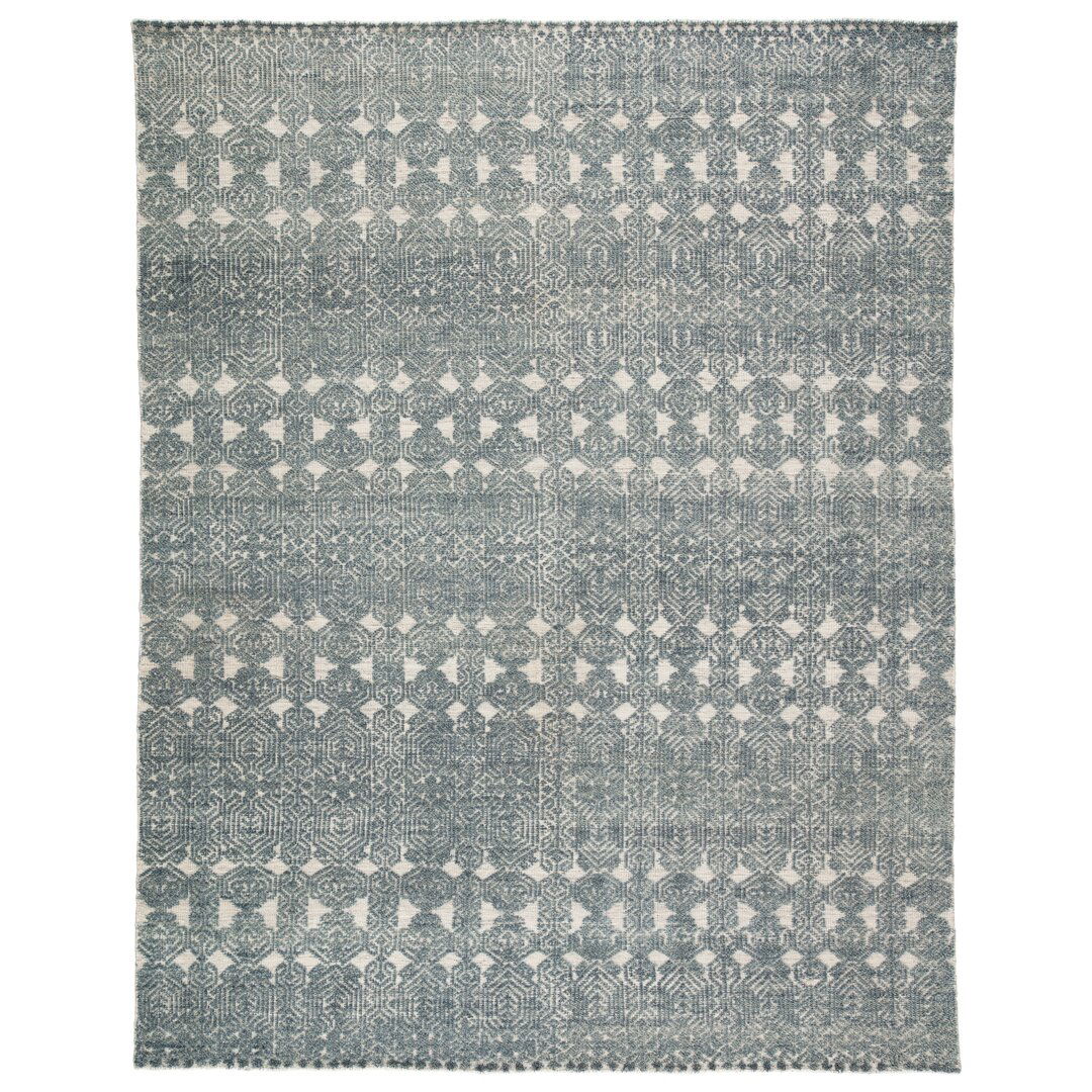 Abelle Hand-Knotted Medallion Teal/ Light Gray Area Rug large image 