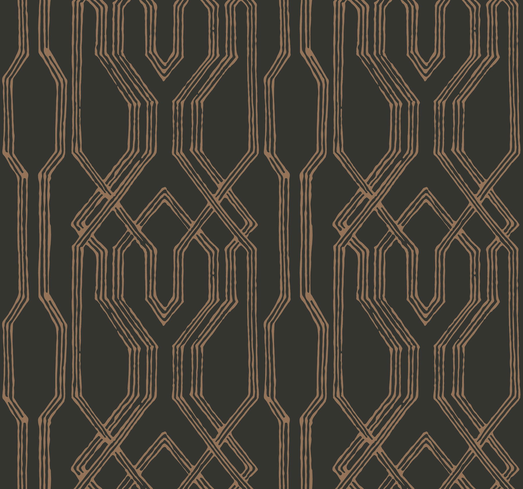 Oriental Lattice Black & Gold Wallpaper large image 