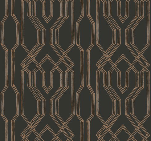 Oriental Lattice Black & Gold Wallpaper