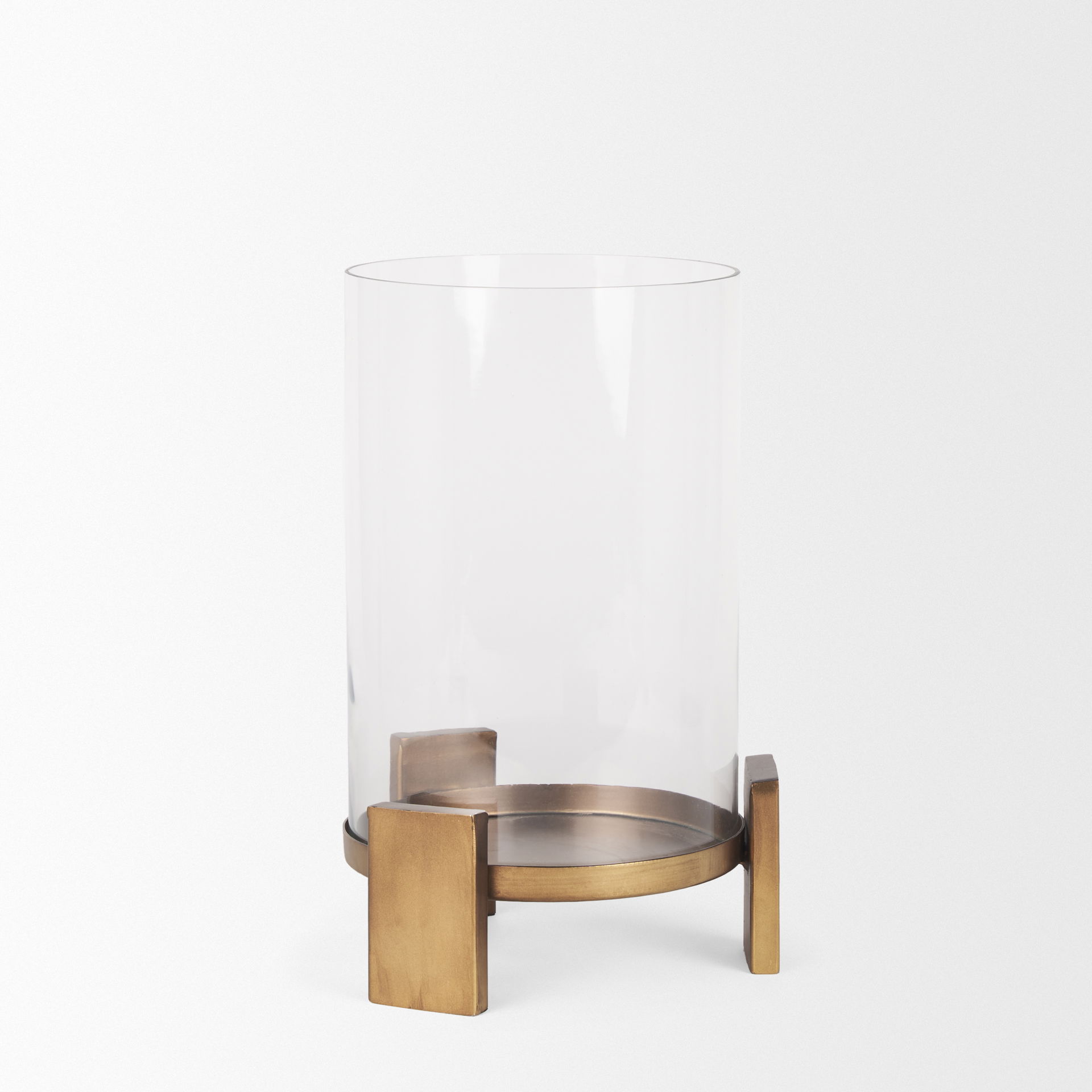 Price Small Antiqued Gold Metal with Glass Hurricane Candle Holder, Candles & Candle Holder by Mercana, 8" length x 8" width x 11.5" height View 7