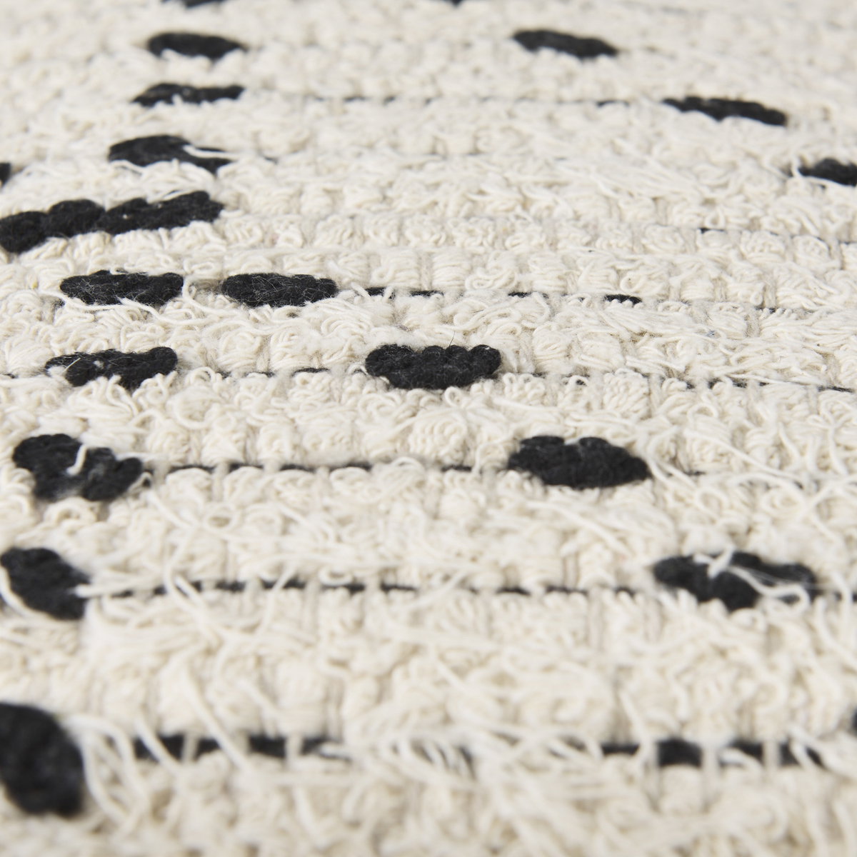 Aarohi  Cream/Black Cotton Patterned Pouf, Ottoman by Mercana, 16" length x 16" width x 16" height View 9