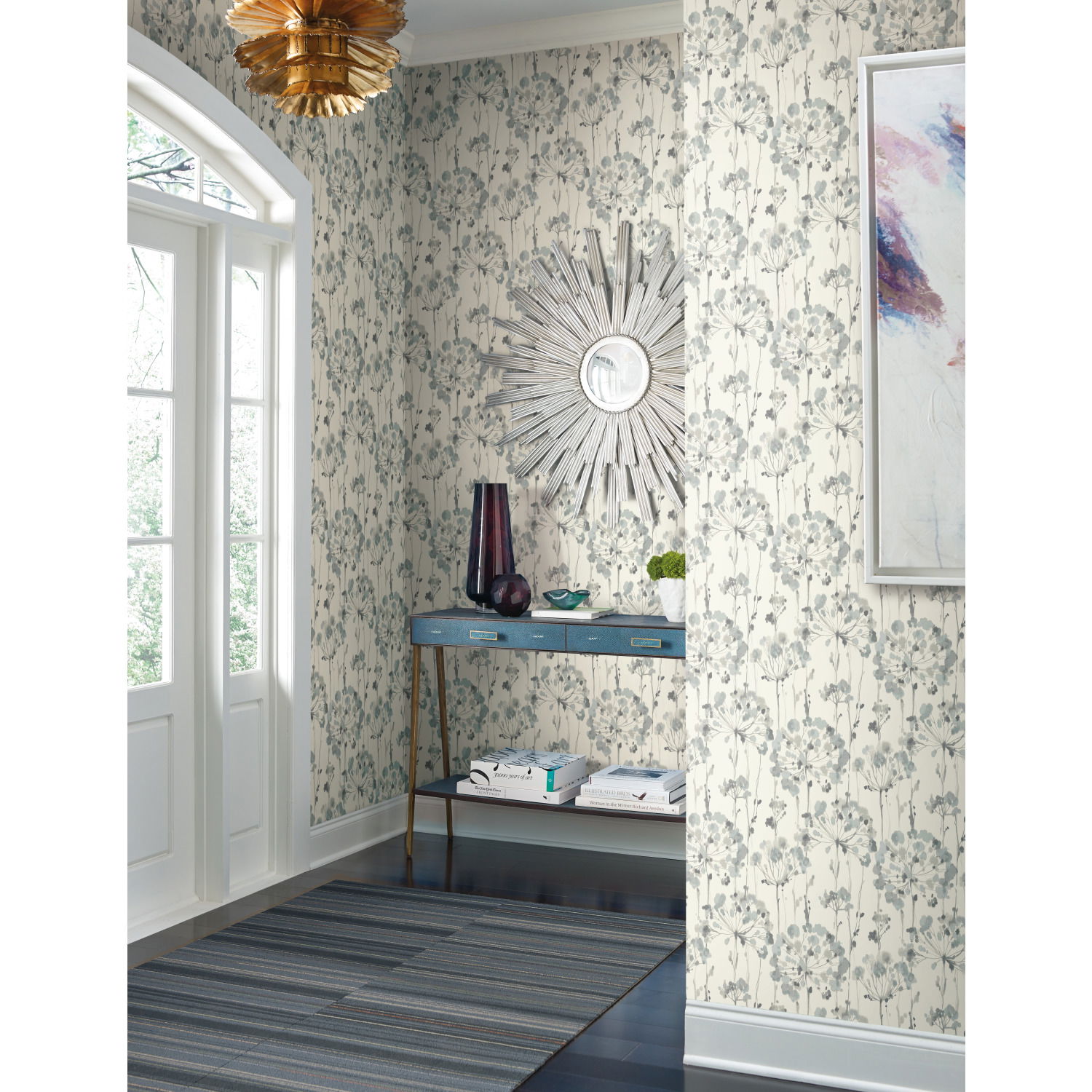 Flourish Blue & Grey Wallpaper, by York Wall, 27' length x 2'3" width x 0.02" depth View 3