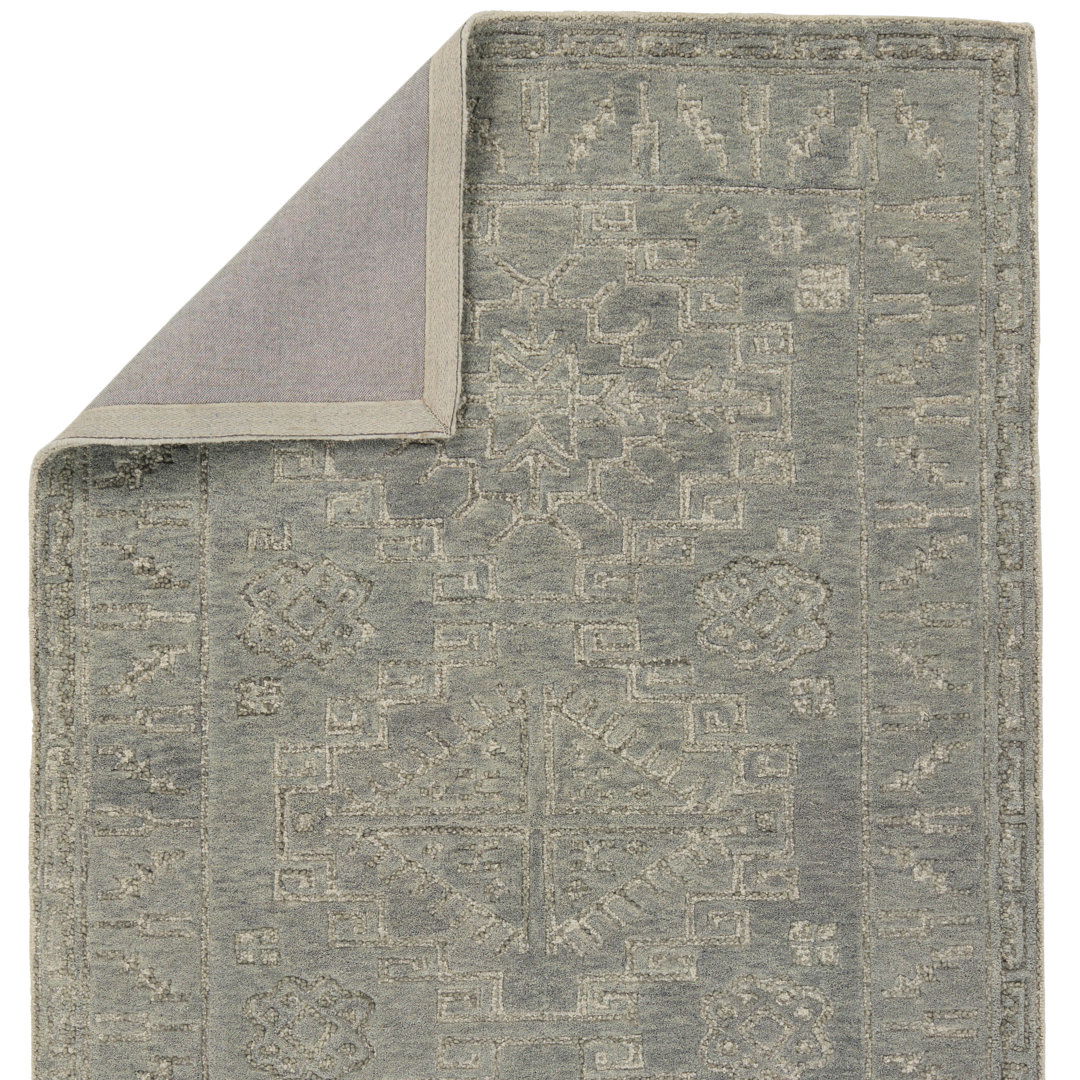 Handmade Tufted Wool Area Rug in Gray/Cream large image 