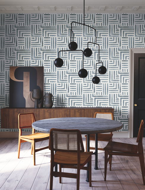 Painterly Labyrinth Aqua Wallpaper