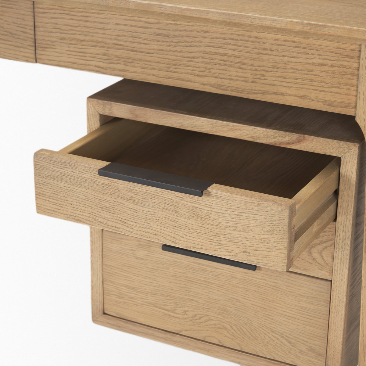 Tino Light Brown Oak Wood with 4 Drawers Desk, by Mercana, 55.12" length x 26.77" width x 29.92" height View 11