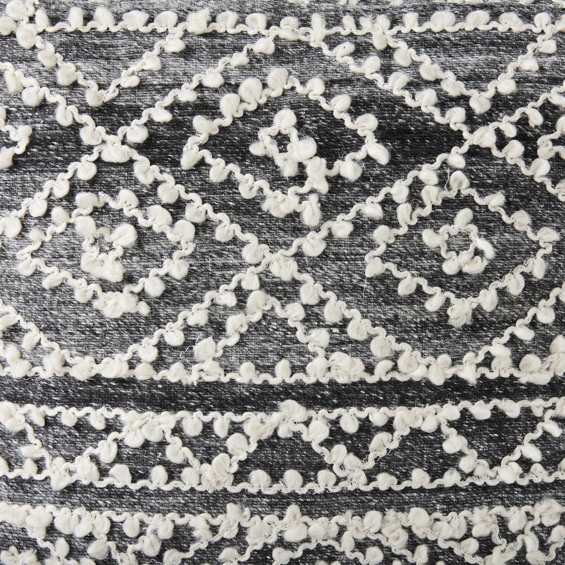 Farida   Dark Gray Wool and Polyester Patterned Pouf large image 