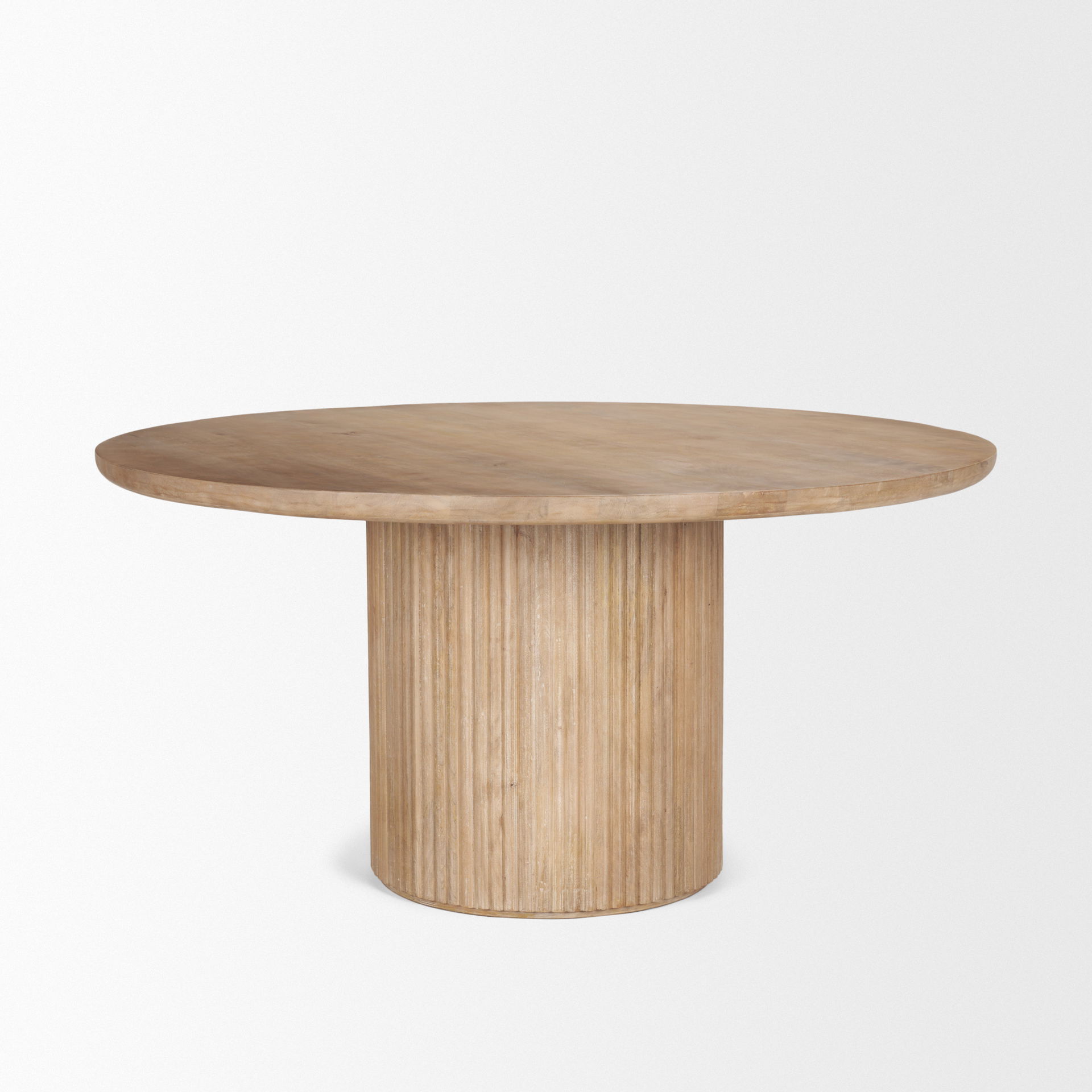 Terra 60L x 60W x 30H Light Brown Wood Round Fluted Dining Table, by Mercana, 60" length x 60" width x 30" height View 5
