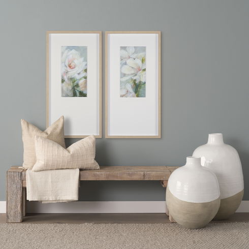 Amos  White and Dark Beige Color Blocked Ceramic Floor Vase