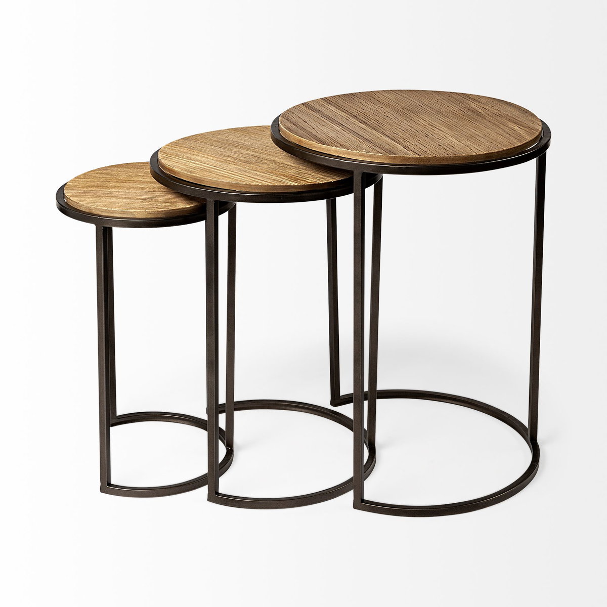 Glover (Set of 3) 20L x 20W Brown Wood Round Top with Metal Nesting Accent Tables, Side & End Table by Mercana, 20.08" length x 20.08" width x 26.38" height View 5