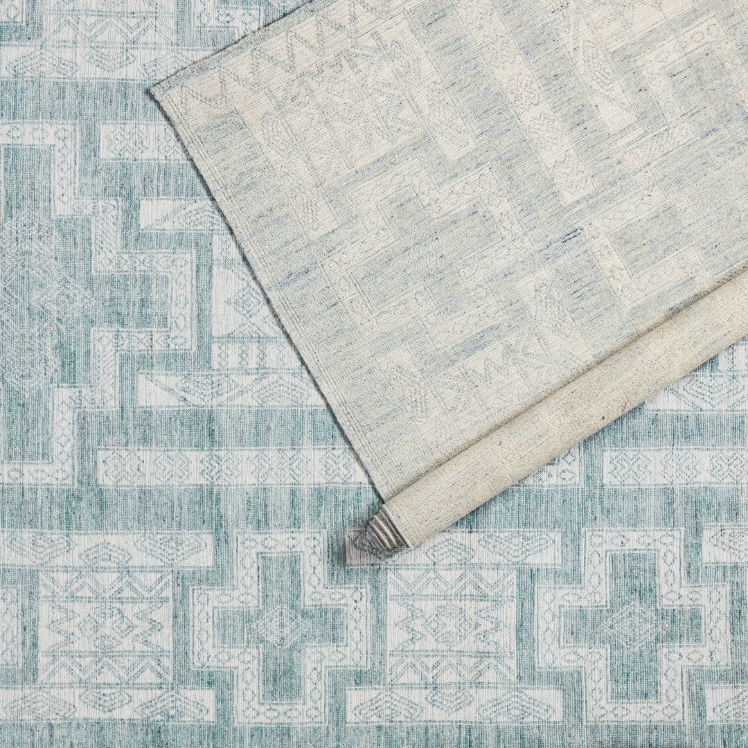 Cirus Hand Knotted Geometric Light Blue/ Ivory Area Rug (6''X9'') large image 