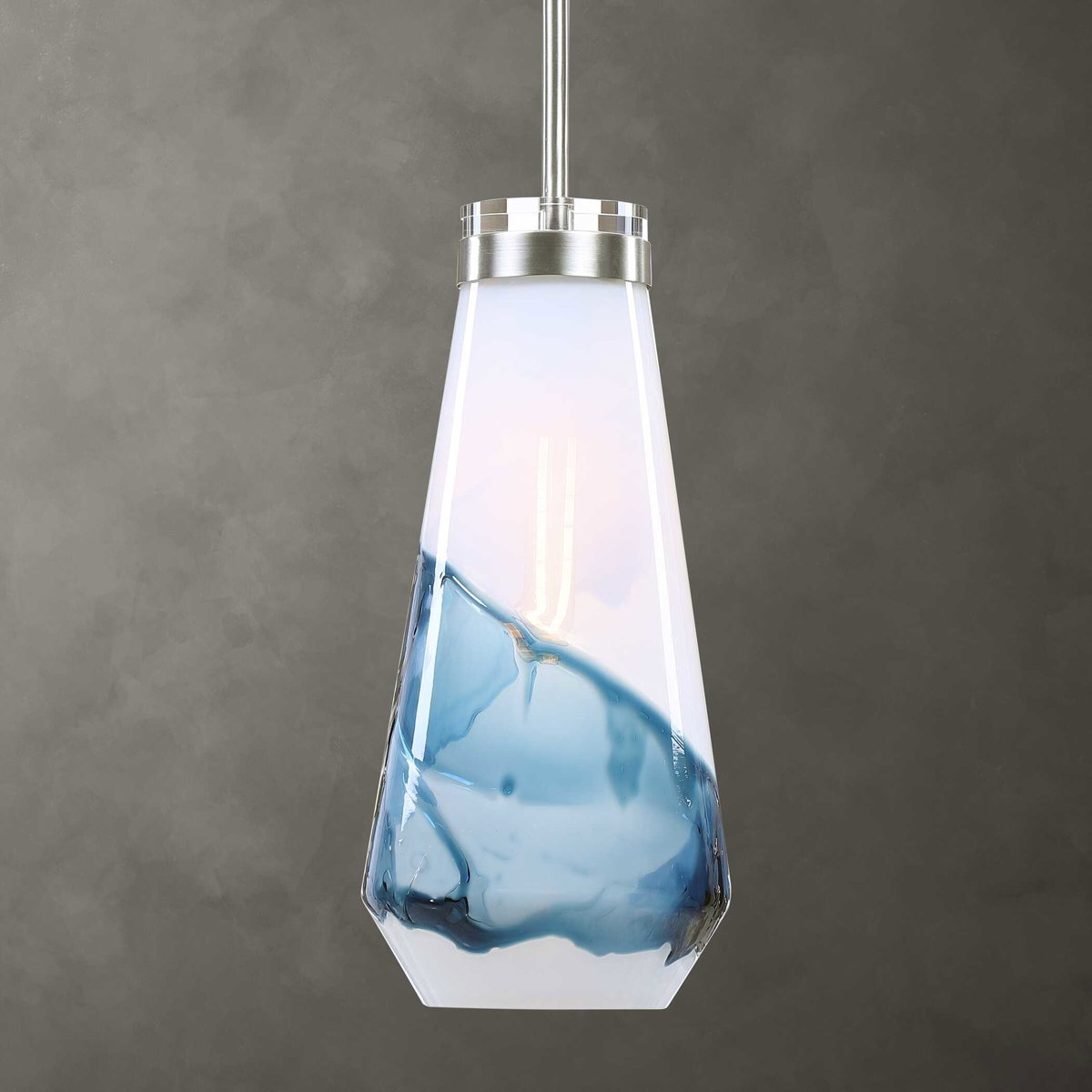Windswept Blue & White 1 Light Mini Pendant, Mini Light Pendant by Uttermost, 8.25" width x 18" height x 8.25" diameter x 8.25" depth View 1