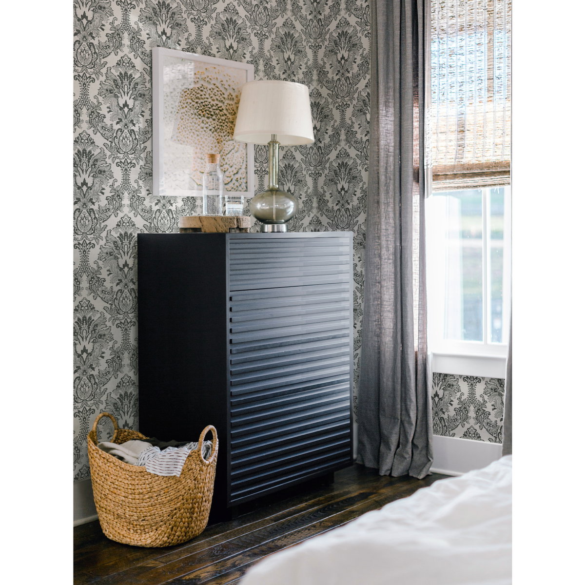 Bold Brocade Black Wallpaper, by York Wall, 33' length x 1'8.5" width x 0.02" depth View 3