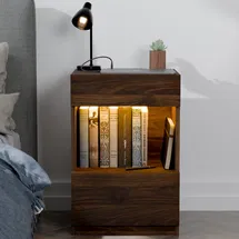 Online Designer Bedroom Breslyn Manufactured Wood Nightstand with Charging Station, LED Light and Shelf