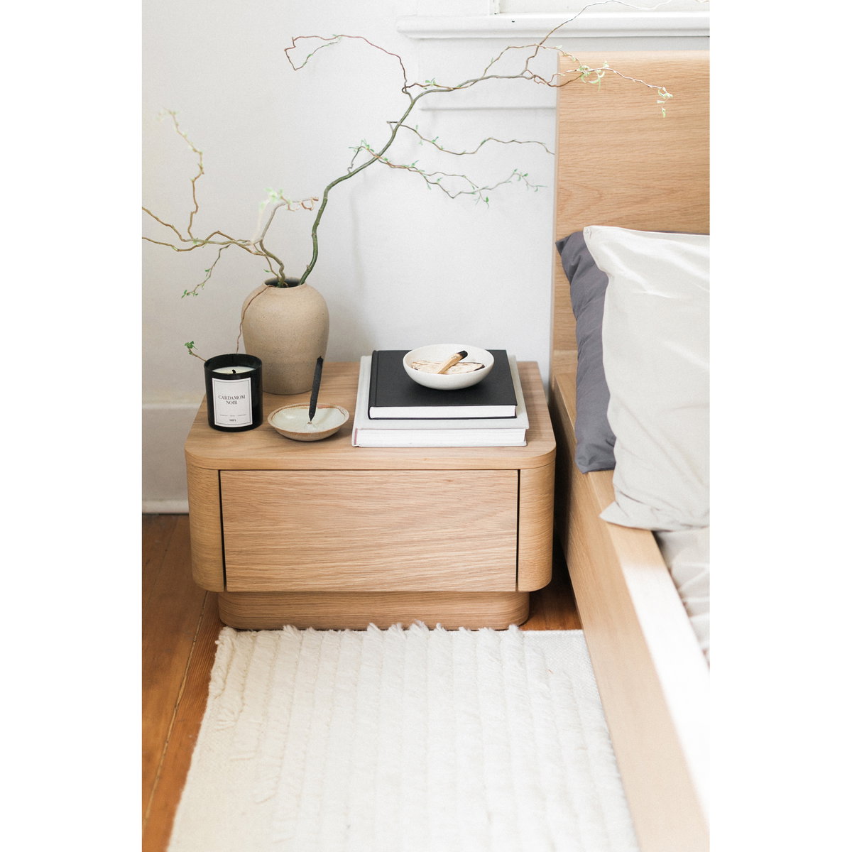 Round Off Small Nightstand Light Oak Brown, by Moe's Home, 20" width x 11" height x 15" depth View 6