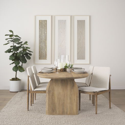 Cavett Cream Boucle Upholstered Seat with Light Brown Wood Frame Dining Chair
