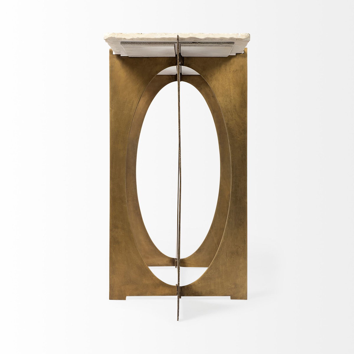 Reinhold IV 59L x 16W White Marble Top Gold Metal Base Console Table, by Mercana, 60" length x 17" width x 31" height View 6