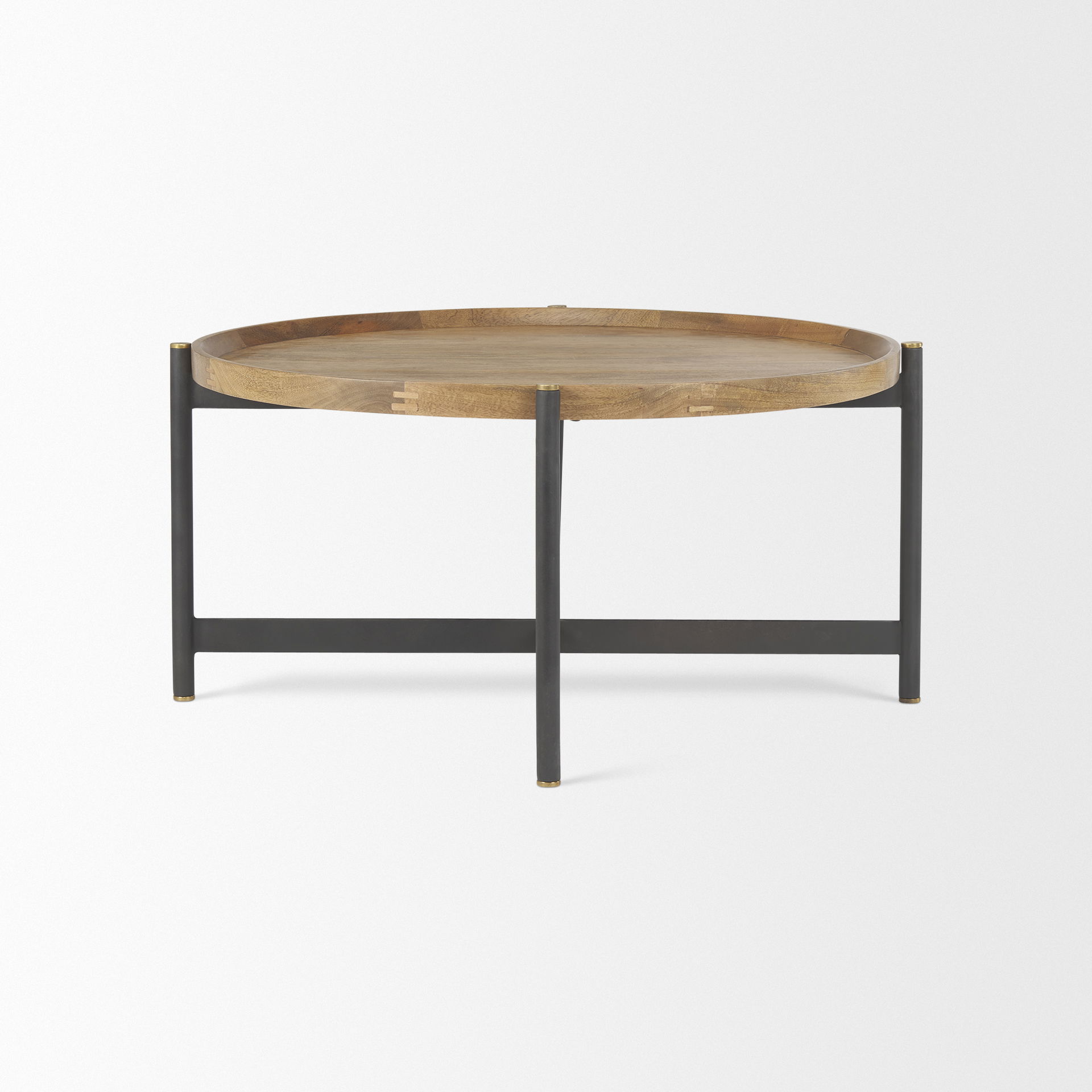 Marquisa 34.25L x 34.25W x 16.5H Small Brown Wood with Black Metal Coffee Table, by Mercana, 34.25" length x 34.25" width x 16.5" height View 4