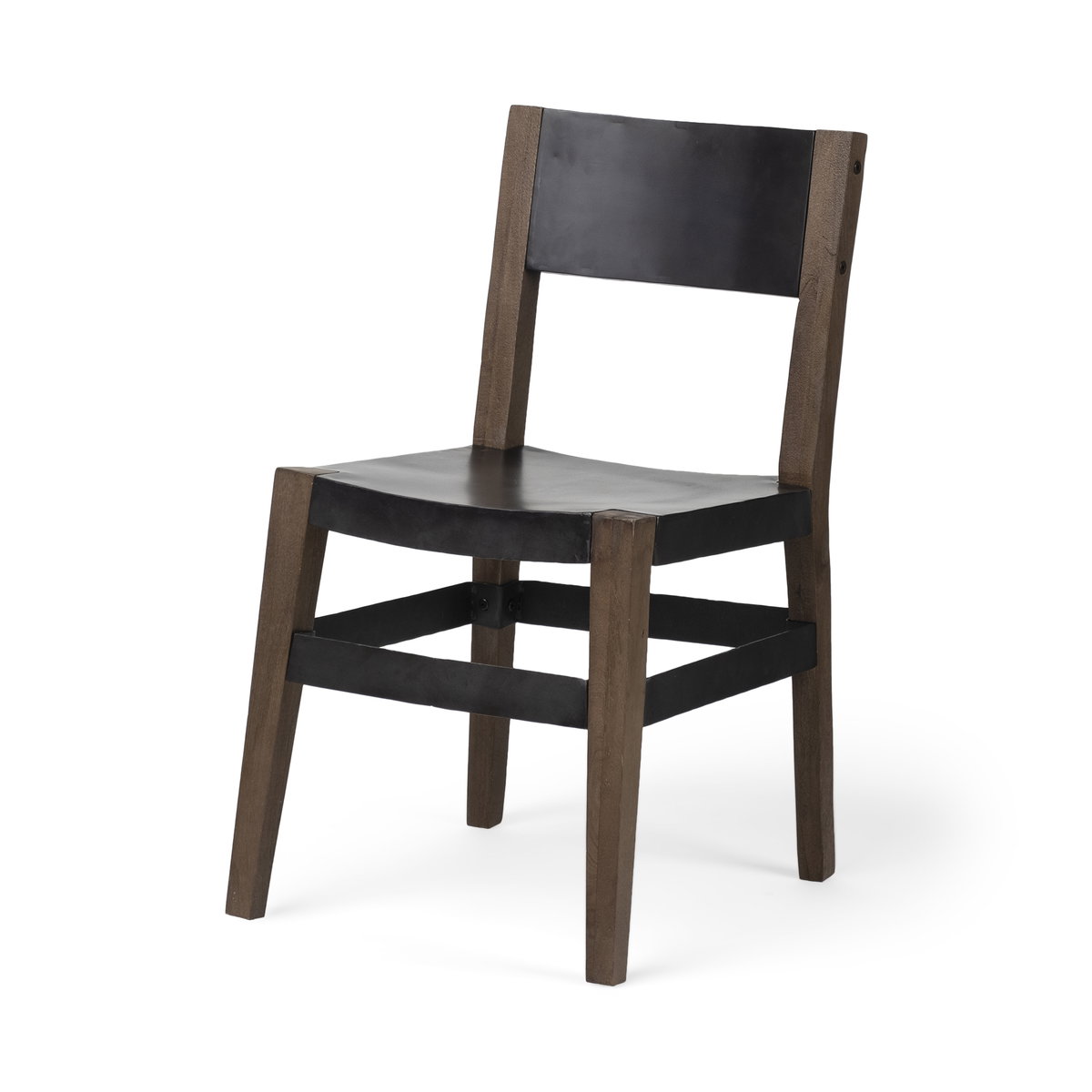 Nell Open Back Dining Side Chair | Black Iron with Brown Wooden, Dining Chair by Mercana, 19.75" length x 19.5" width x 31" height View 1