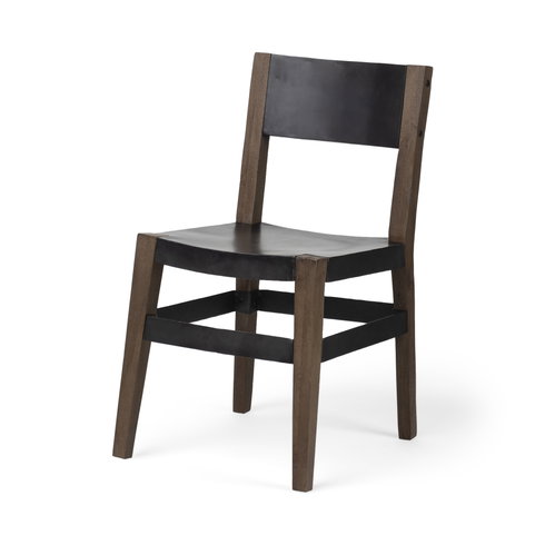 Nell Open Back Dining Side Chair | Black Iron with Brown Wooden
