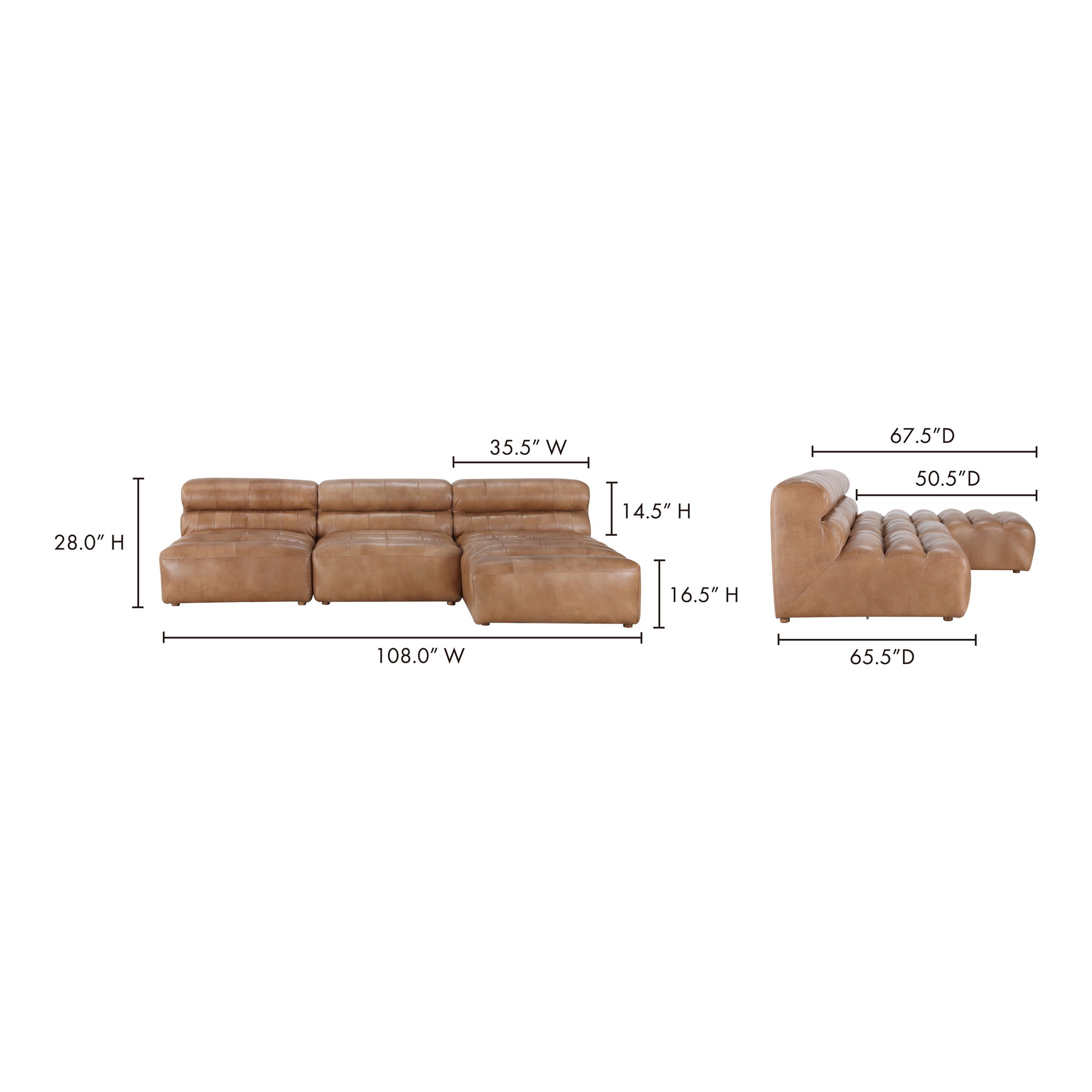 Ramsay Signature Modular Sectional Tan, Sectional Sofa by Moe's Home, 108" width x 28" height x 65.5" depth View 12