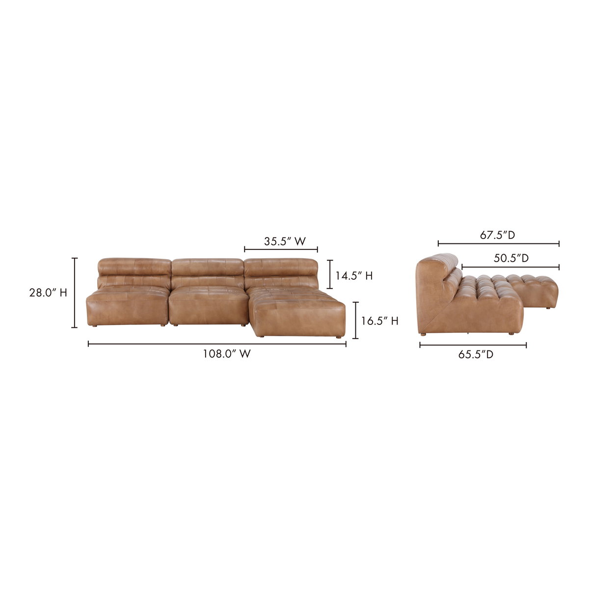Ramsay Signature Modular Sectional Tan, Sectional Sofa by Moe's Home, 108" width x 28" height x 65.5" depth View 12
