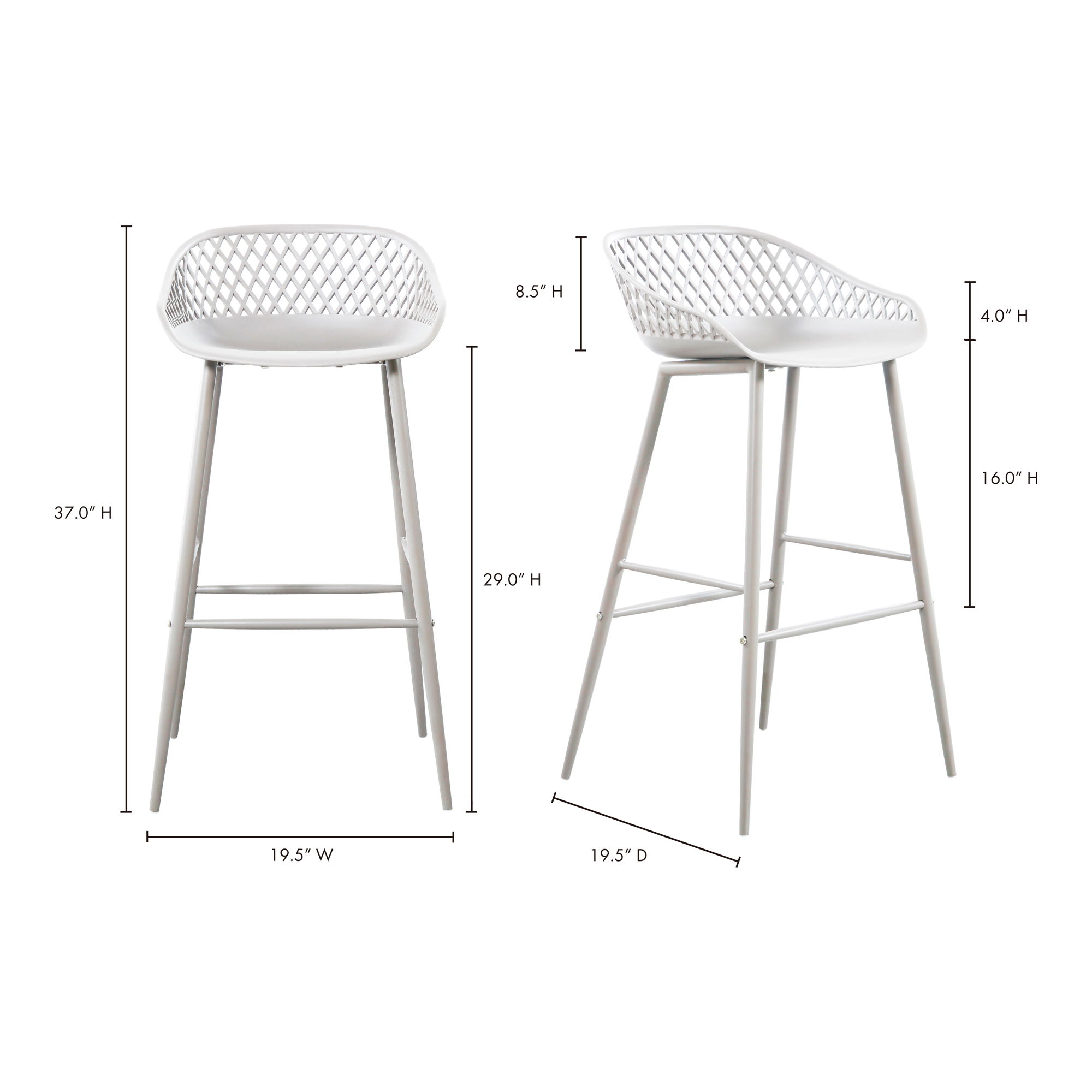 Piazza Outdoor Barstool White - Set Of Two, Outdoor Chair by Moe's Home, 1'7.29" width x 3'1.2" height x 1'7.68" depth View 12