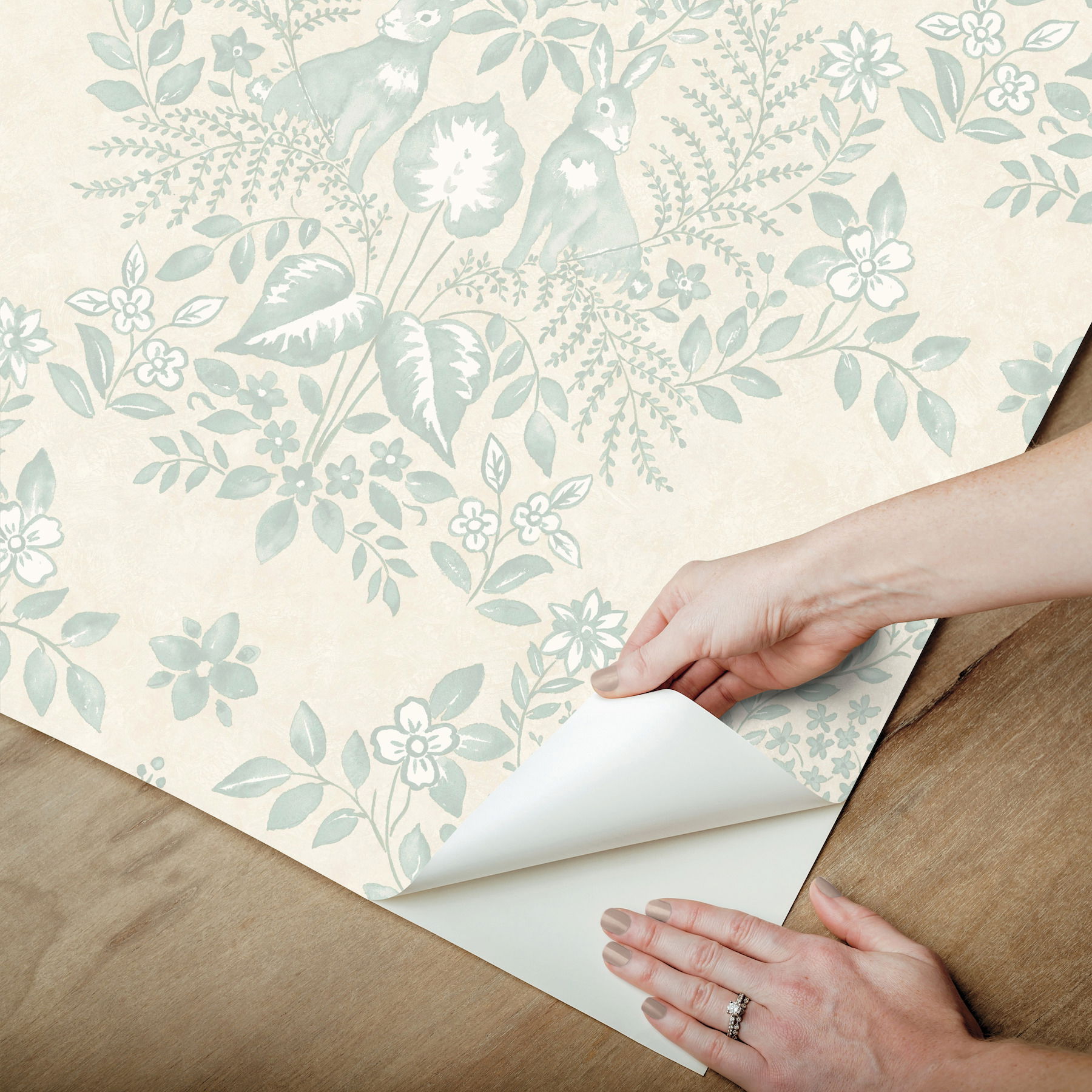 Cottontail Toile Vintage Duck Egg Peel & Stick Wallpaper large image 