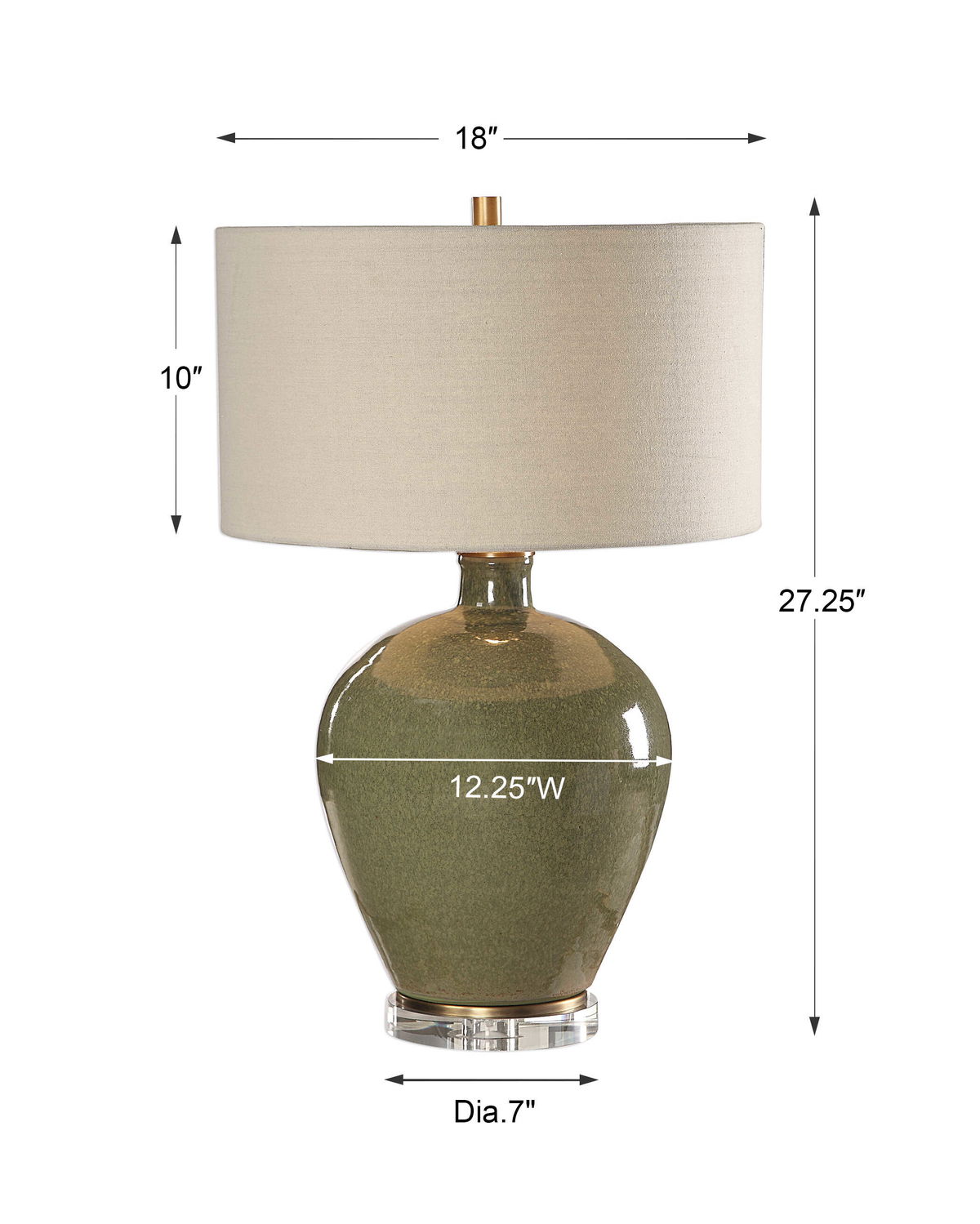 Elva Emerald Table Lamp, by Uttermost, 18" width x 27.25" height x 18" depth View 3