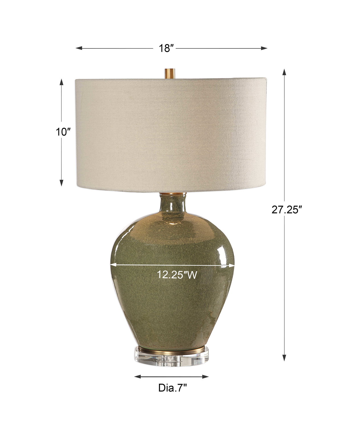 Elva Emerald Table Lamp, by Uttermost, 18" width x 27.25" height x 18" depth View 3
