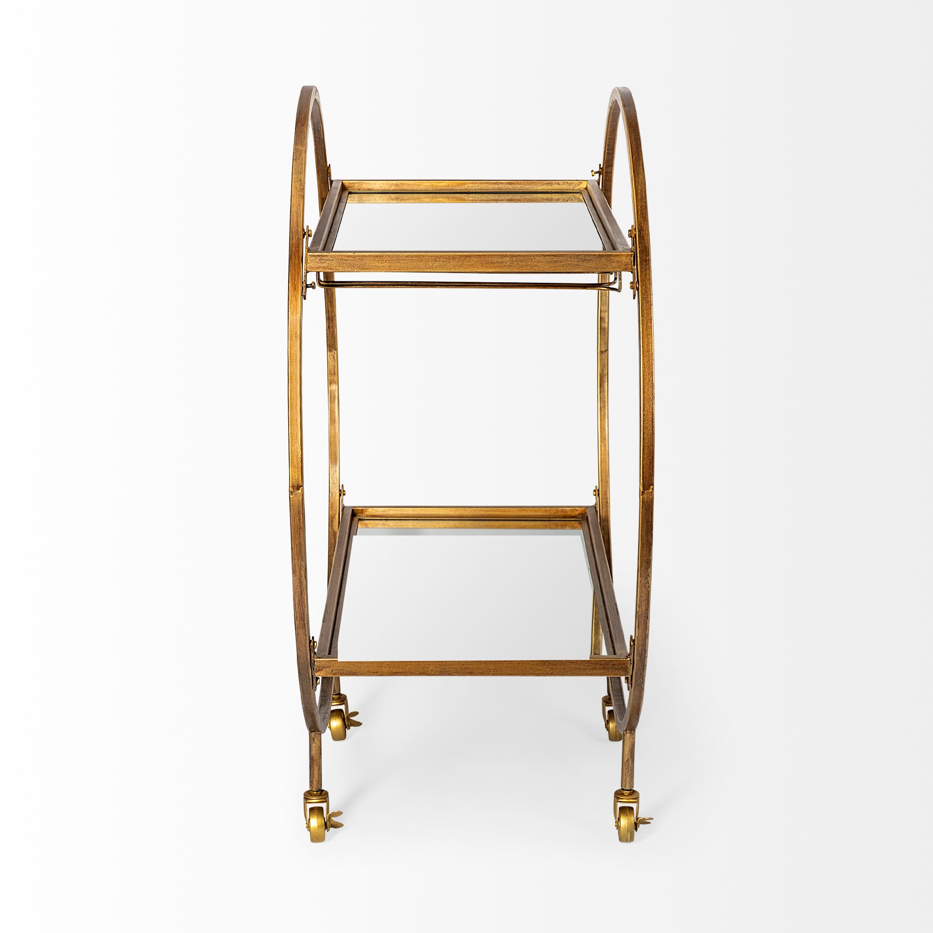 Carola Gold Frame Two-Tier Glass Shelves with Stemware Holder Bar Cart large image 