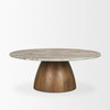 Allyson Round Brown Pedestal with Savar Pink Marble Top Coffee Table, by Mercana, 42" length x 42" width x 16" height thumbnail 7