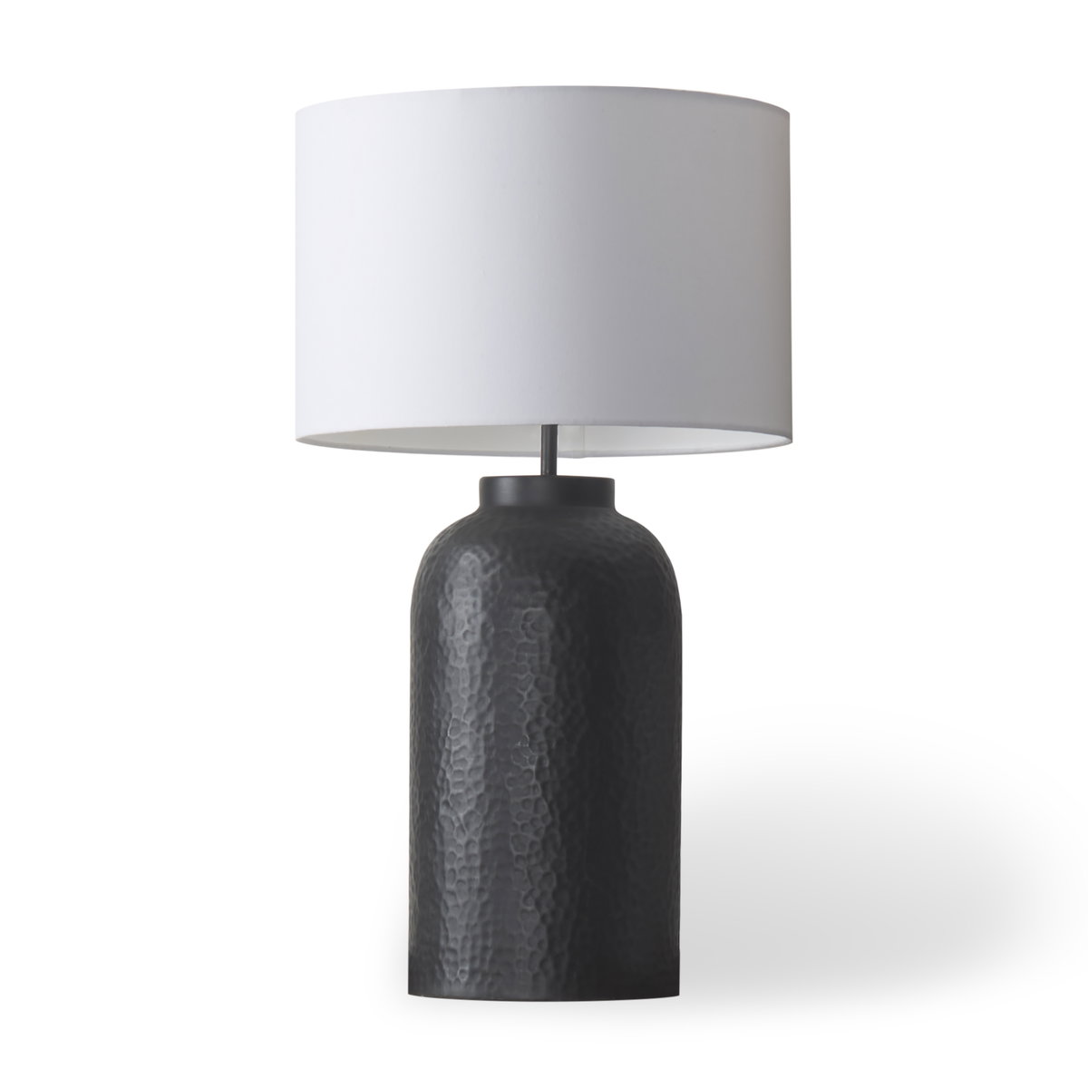 Leo 18.0L x 18.0W x 31.0H Black Hammered with White Fabric Shade Table Lamp, by Mercana, 21" length x 21" width x 29.5" height View 1