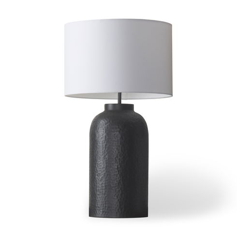Leo 18.0L x 18.0W x 31.0H Black Hammered with White Fabric Shade Table Lamp