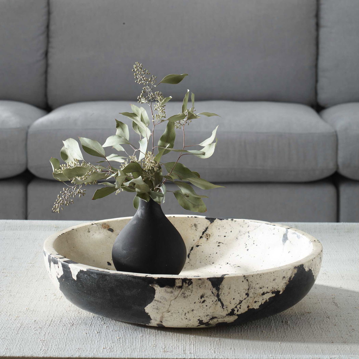 Nouveau Limestone Bowl, Decorative Tray by Uttermost, 18" width x 4" height x 18" depth View 2