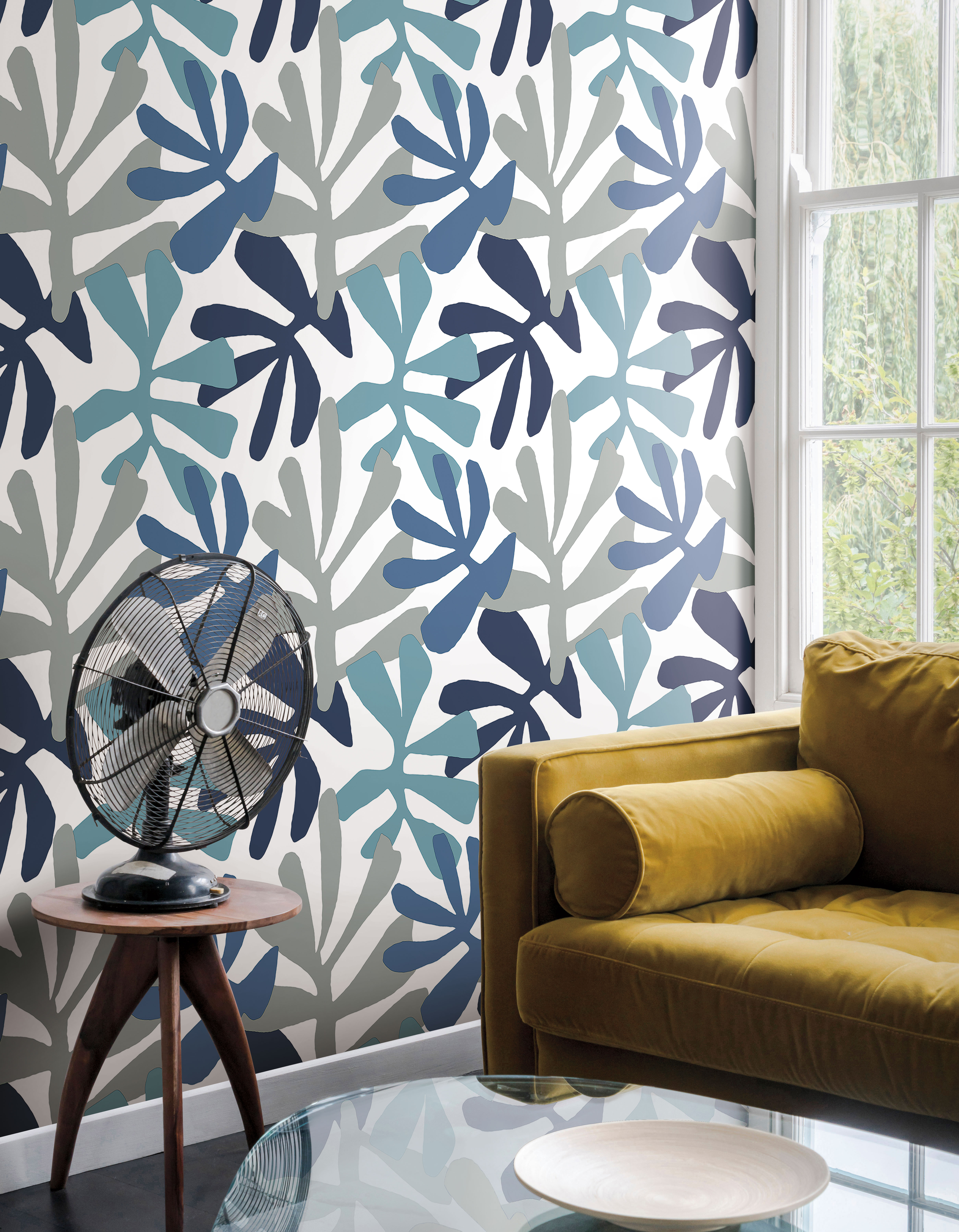 Kinetic Tropical Blue & Grey Peel & Stick Wallpaper large image 