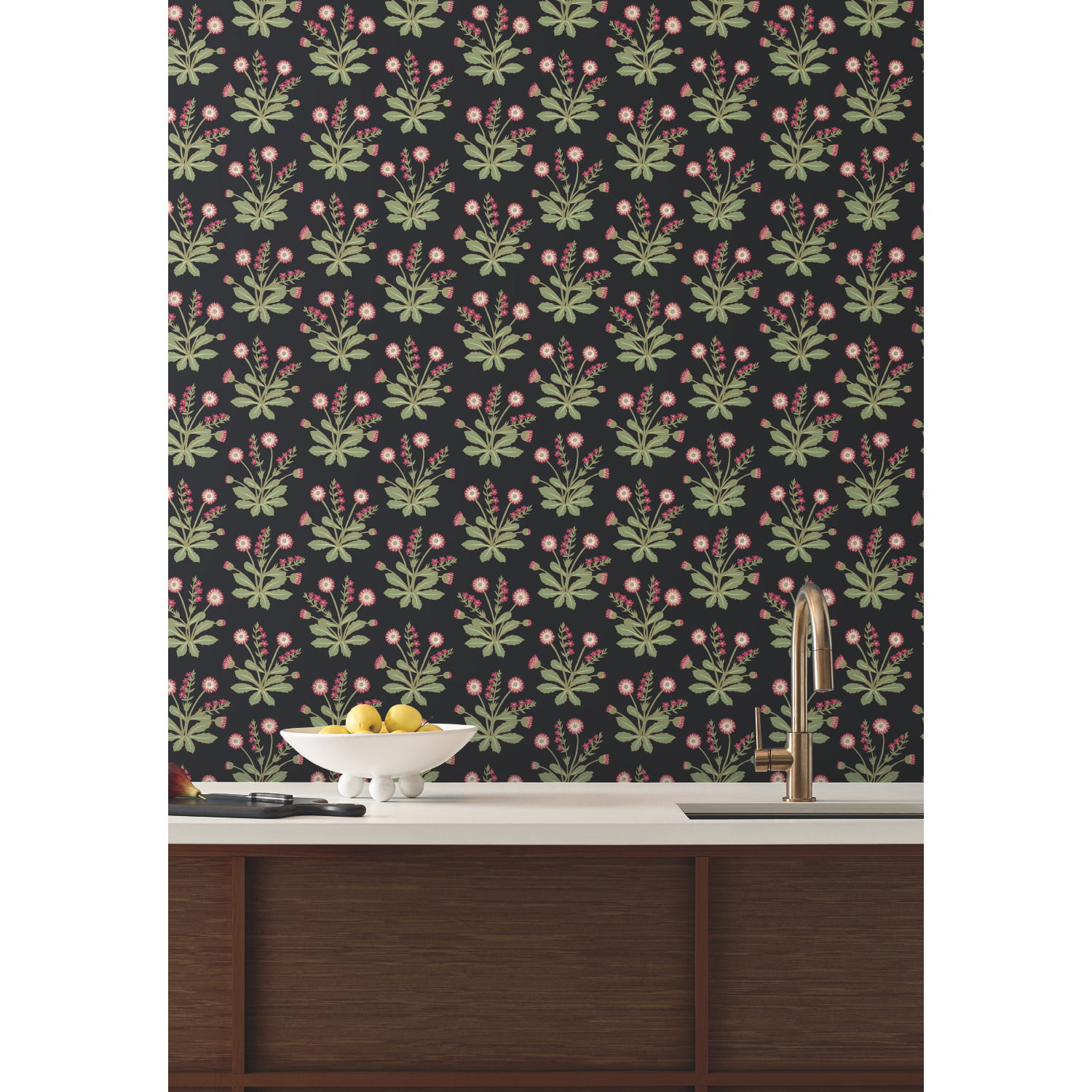 Meadow Flowers Black & Rose Gold Metallic Wallpaper large image 