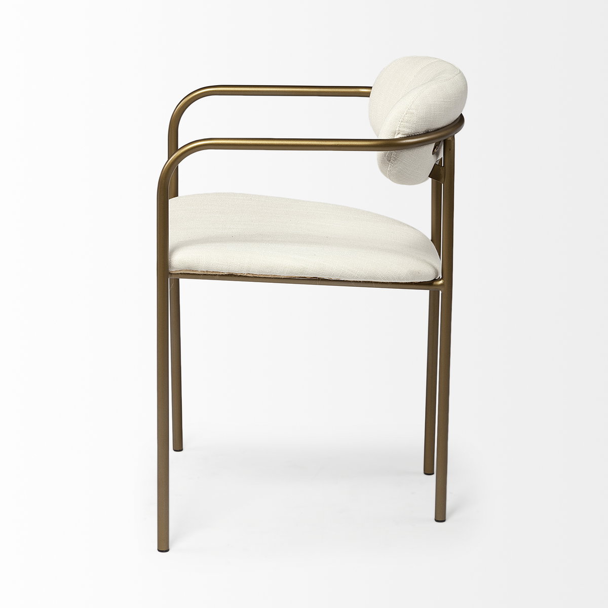 Parker Curved Back Dining Arm Chair | Cream Fabric with Gold Metal, Dining Chair by Mercana, 21.46" length x 21.06" width x 28.74" height View 8
