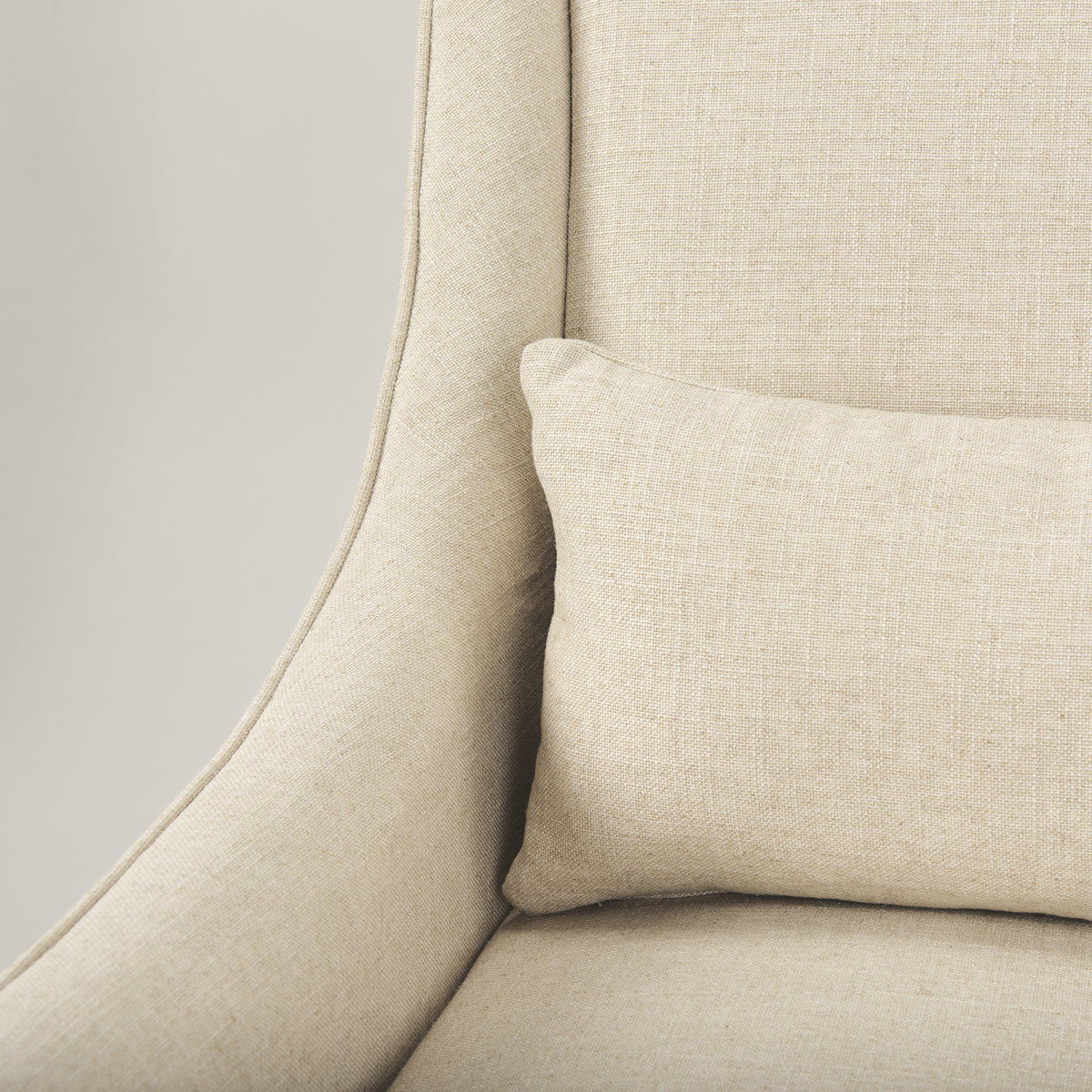 Kensington Cream Linen Fabric and Wood Accent Chair, by Mercana, 28.25" length x 29.5" width x 35.75" height View 10