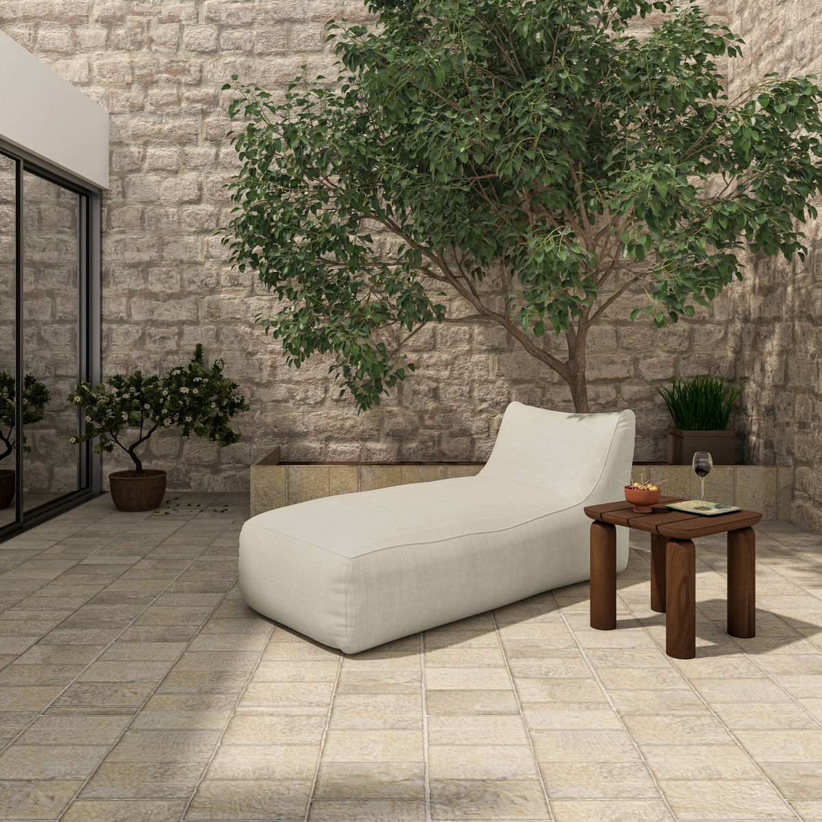 Lirio Outdoor Chaise Cream, Chaise Lounges & Daybed by Moe's Home, 39" width x 31.5" height x 78" depth View 7