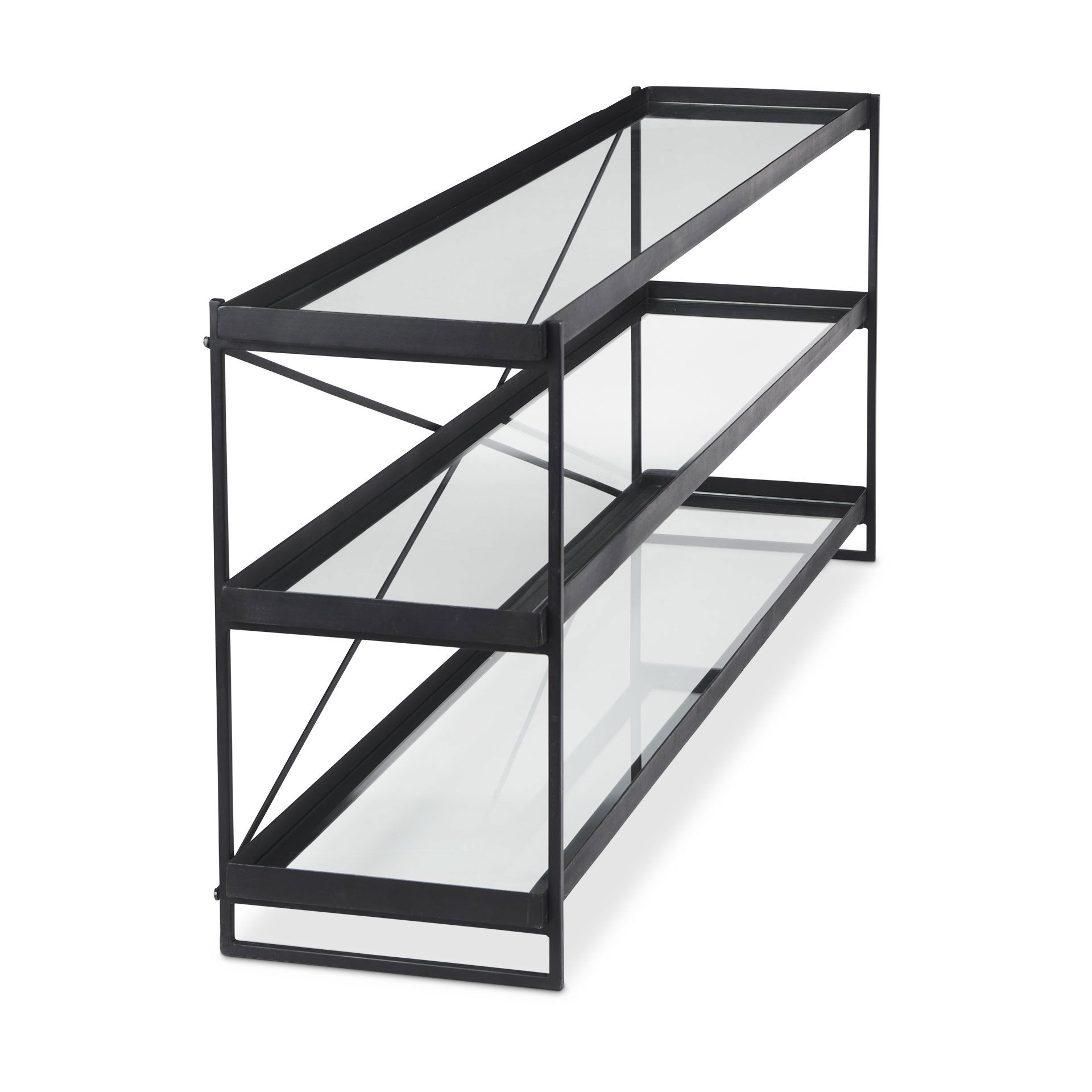 Trey 72.0'L x 16.0'W x 30.0'H Black Metal with Glass Console Table, by Mercana, 72" length x 16.25" width x 30" height View 9