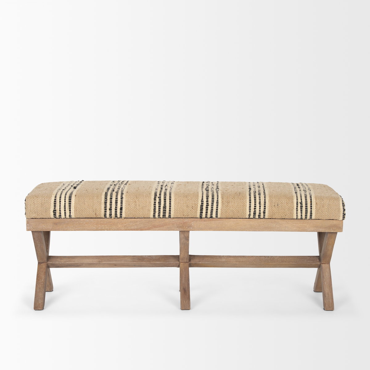 Solis 50L x 16W Brown Base Upholstered Beige/Black Stripe Seat Accent Bench, Benche by Mercana, 50" length x 15.75" width x 18.75" height View 4