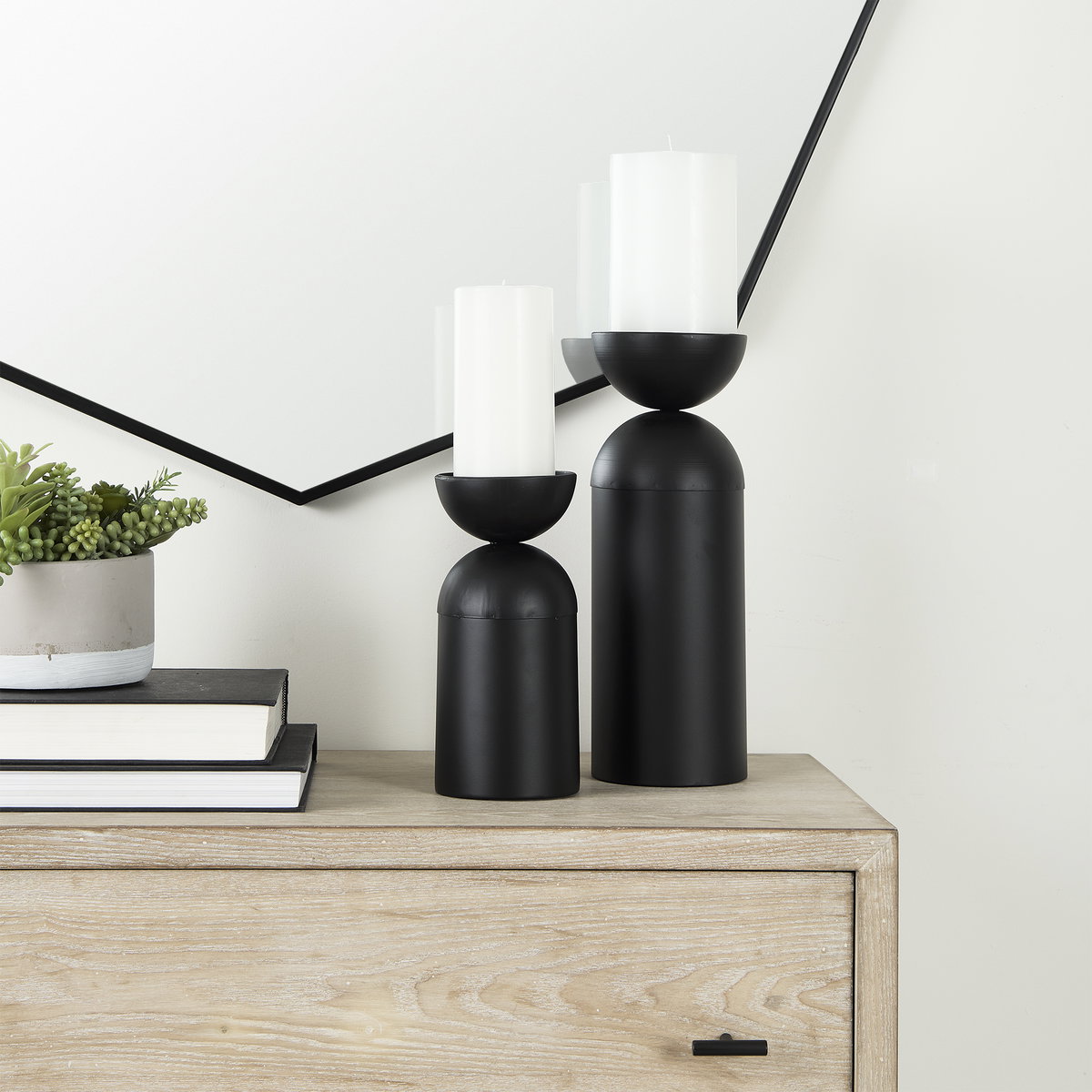 Alex Small Black Metal Cylindrical Table Candle Holder, Candles & Candle Holder by Mercana, 4.13" length x 4.13" width x 9.25" height View 2