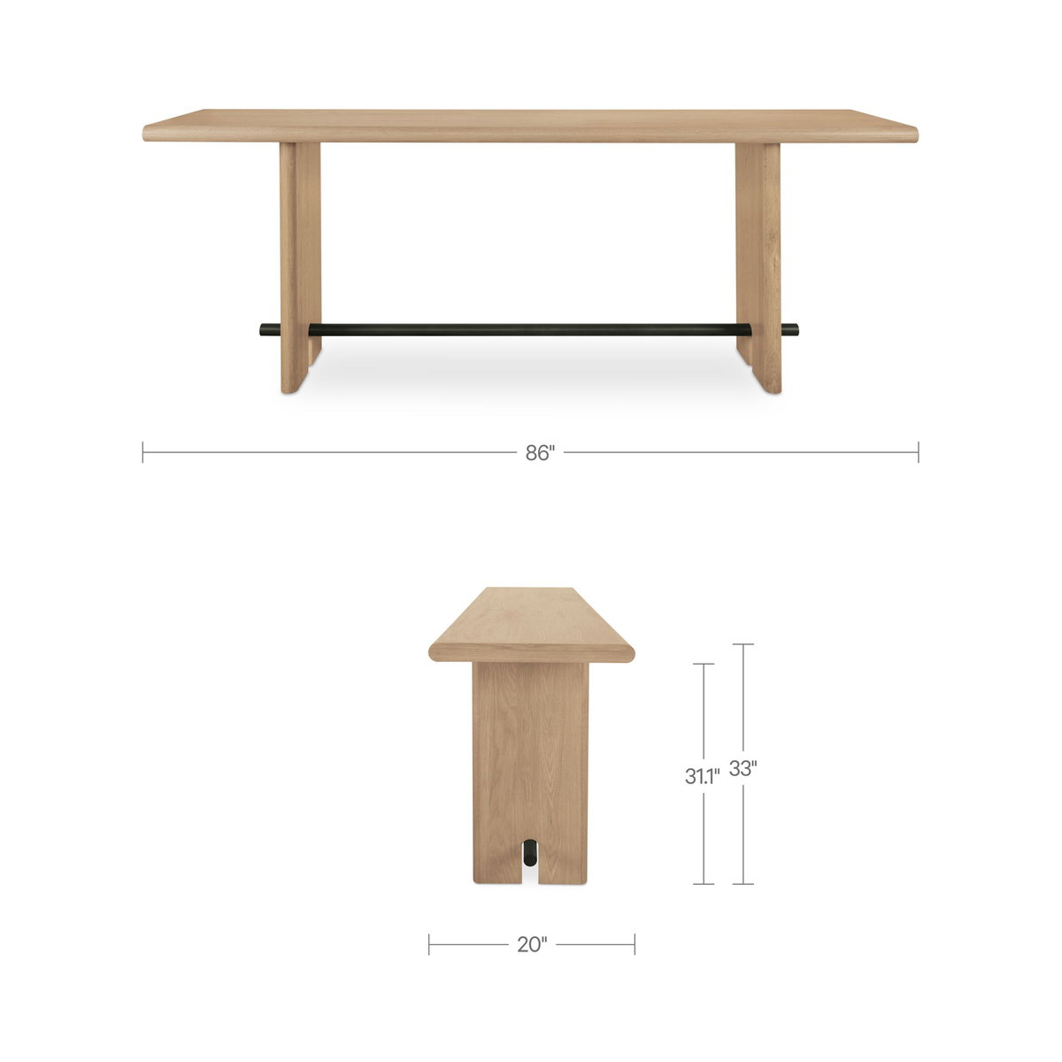 Madison Console Table Natural, by Moe's Home, 86" width x 33.07" height x 20" depth View 9