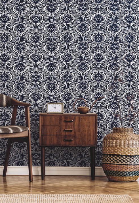 Lotus Palm Navy Wallpaper